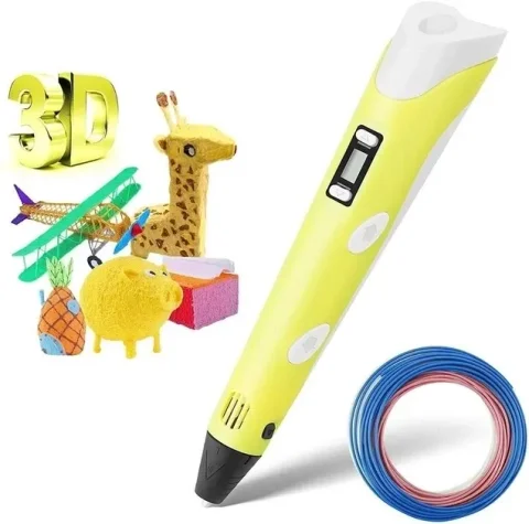 Дитяча 3D-ручка для творчості 3Dpen з LCD-екраном і пластиком, жовта
