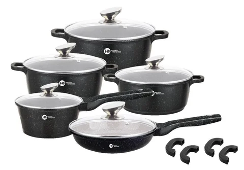 Набір посуду Higher Kitchen HK-305 14 предметів з гранітним покриттям чорний