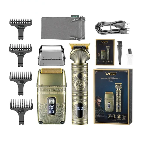 Машинка для стрижки волосся VGR V-649 з LED-дисплеєм, IPX6, золотиста