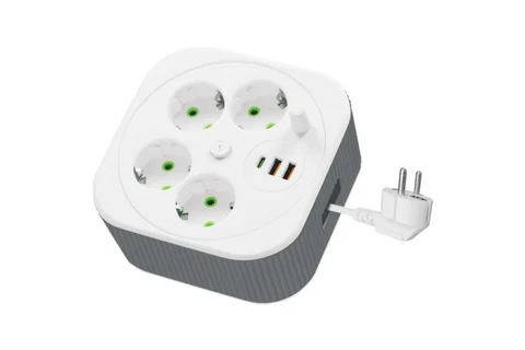 Мережевий подовжувач A107/PNS-05 на 4 розетки, 2 USB і Type-C, 4 м, білий