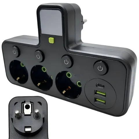 Мережевий фільтр-трійник Cargar з підсвічуванням, 2 USB і Type-C, чорний