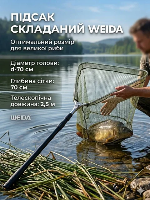 Підсак складаний Weida d-70 см з телескопічною ручкою 2,5 м