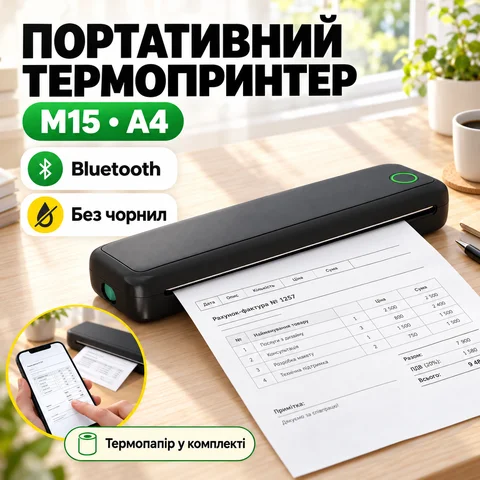 Портативний термопринтер M15 формату А4 з Bluetooth і акумулятором