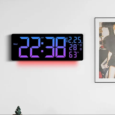 Настінний LED-годинник 6669R з RGB-підсвічуванням, температурою та пультом