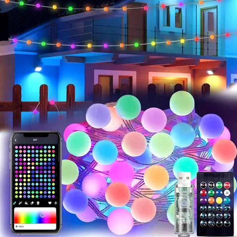 Гірлянда «Матова кулька» SFK-03 10 м, Bluetooth, USB, з пультом