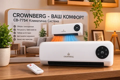 Настінний обігрівач-вентилятор Crownberg CB-7754 1800 Вт з пультом