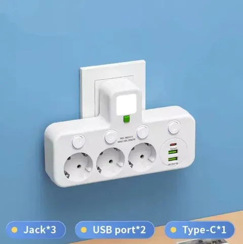 Мережевий фільтр-трійник Cargar з підсвічуванням, 2 USB і Type-C, білий