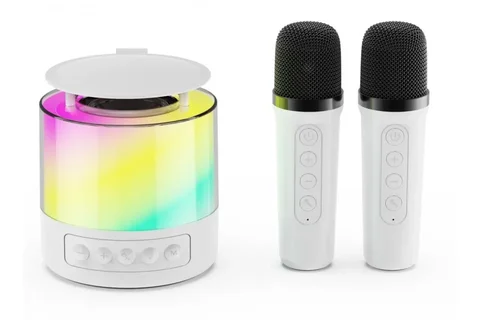 Колонка-караоке K19 Bluetooth 5.3 з мікрофоном та RGB-підсвічуванням, біла