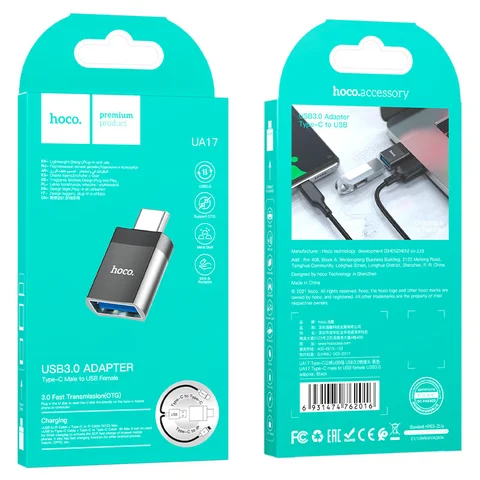 Адаптер Hoco UA17 OTG з Type-C штекера на USB гніздо, чорний