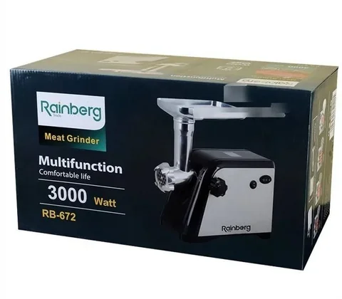 М’ясорубка Rainberg RB-672 3000 Вт із соковитискачем, 2 ножі, чорна