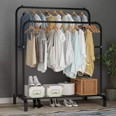 Підлогова двостержнева стійка для одягу та взуття Loft Rack, чорна