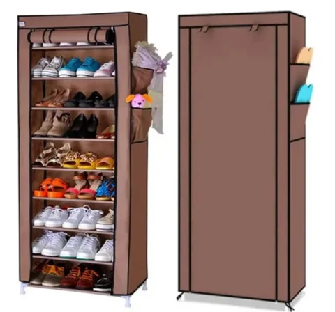 Тканинний розбірний стелаж для взуття Shoe Cabinet на 9 полиць, коричневий