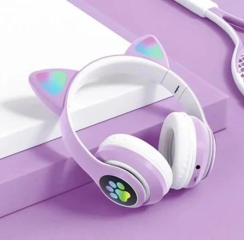 Бездротові Bluetooth-навушники JST-28 з вушками та LED-підсвічуванням, фіолетові
