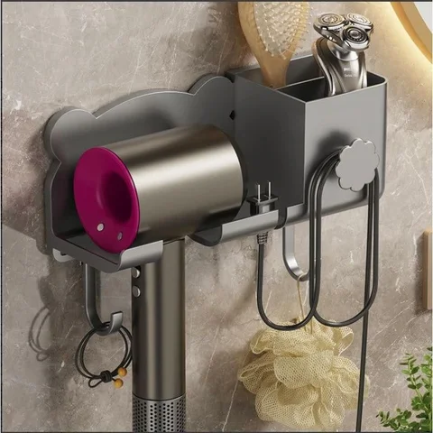 Настінний тримач для фена з органайзером Storage Shelf AND-74-20, сірий
