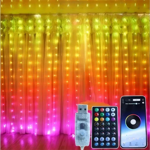 Гірлянда-штора SFK-05 3 × 2 м, 200 LED RGB, Bluetooth, USB, з пультом