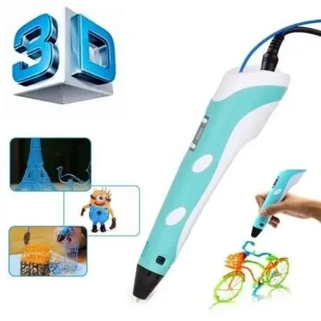 3D-ручка з LCD-екраном 3Dpen повний набір із пластиком і трафаретами блакитна