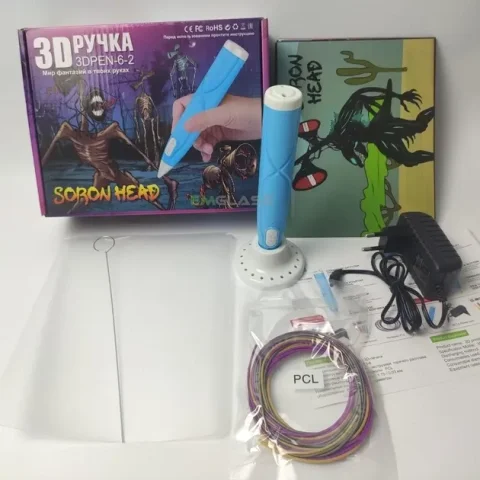 Дитяча 3D-ручка 3D-6-2 для малювання з еко-пластиком і трафаретами