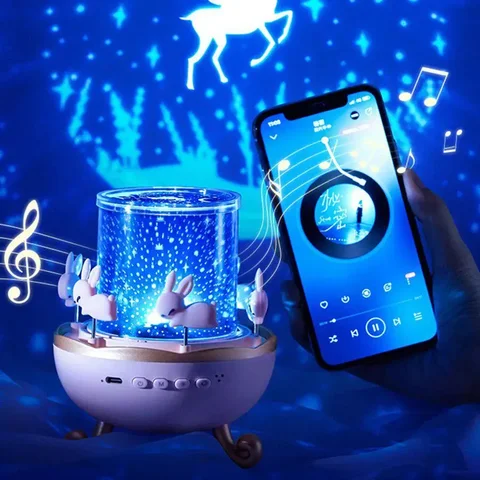 Музичний нічник-проектор Карусель зайчиків WH-E11-02 з Bluetooth і пультом