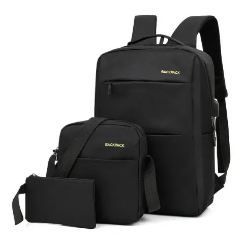 Набір 3 в 1 Backpack 9018: міський рюкзак, сумка та клатч, чорний