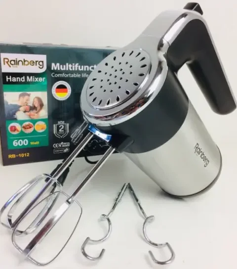 Ручний міксер Rainberg RB-1012 600 Вт з віночками та гаками для тіста