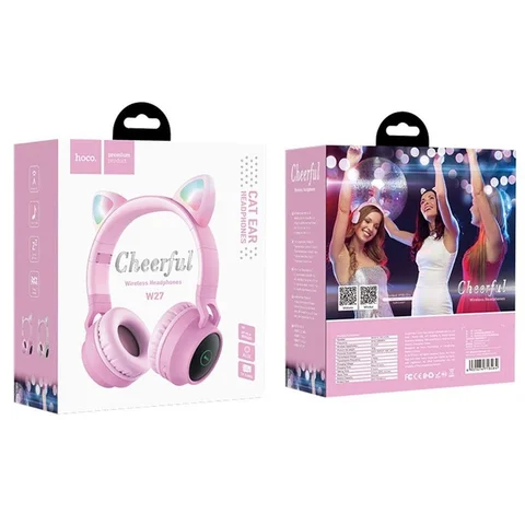 Навушники Hoco W27 Cat Ear Bluetooth з котячими вушками, рожеві