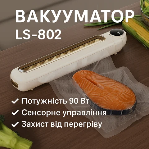 Вакуумний пакувальник LS-802 90 Вт з дисплеєм, білий