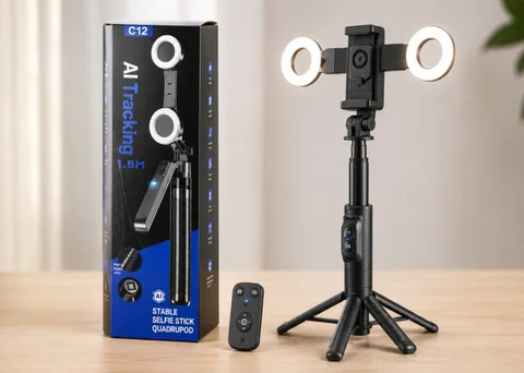 Селфі-штатив трипод C12 з LED-підсвіткою і AI-відстеженням