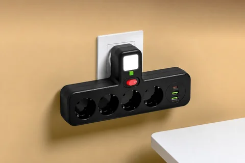 Мережевий фільтр PNS-04 на 4 розетки з підсвічуванням, 2 USB і Type-C PD, чорний