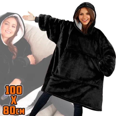 Толстовка-плед із рукавами та капюшоном Huggle Hoodie чорна оверсайз