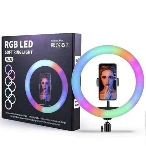 Кільцева RGB LED-лампа MJ33 33 см на штативі з тримачем для смартфона