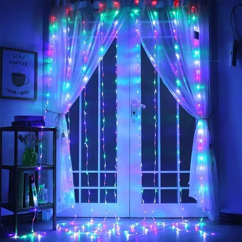 Гірлянда Водоспад 2 × 2 м, 320 LED, прозорий дріт, мультиколор