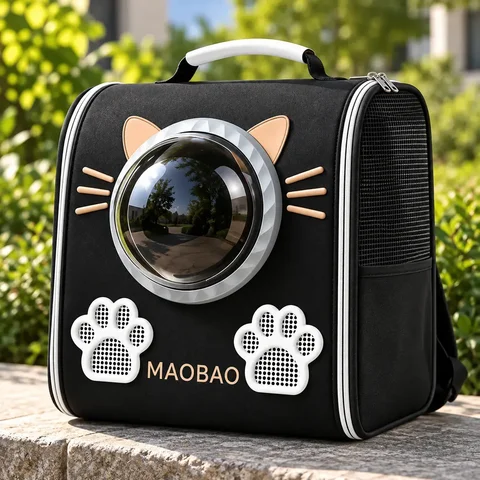 Рюкзак-переноска для котів S-cat1 чорний, 36 × 24 × 40 см