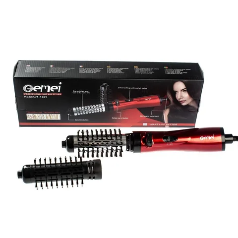 Фен-стайлер повітряний Gemei GM-4829 з насадками, червоний
