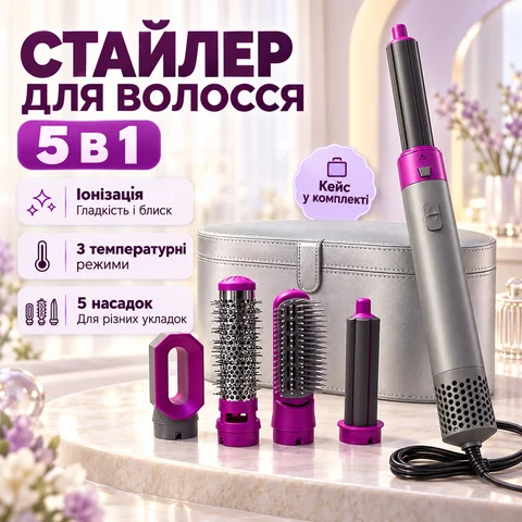 Мультистайлер 5 в 1 з іонізацією, 5 насадок, кейс із леопардовим принтом