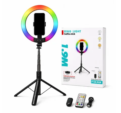 Селфі-штатив трипод P100-RGB з кільцевою RGB-лампою 10 дюймів